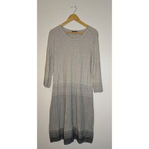 Spense Silver Gray Black Knit Sweater Dress Metallic Cotton Rayon Long Sleeve L